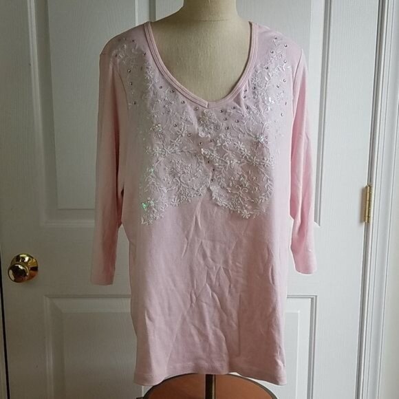 St John's Bay Pink Shirt Top Embellished Long Sleeve Women's WOMAN'S Extra Large - Picture 10 of 11